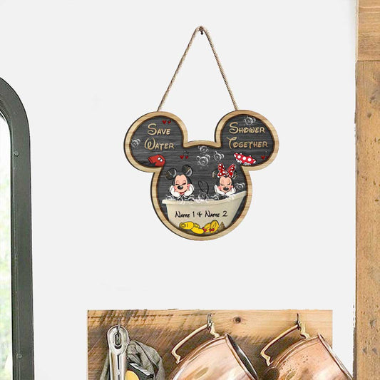 Save Water Shower Together - Personalized Couple Mouse Wood Sign