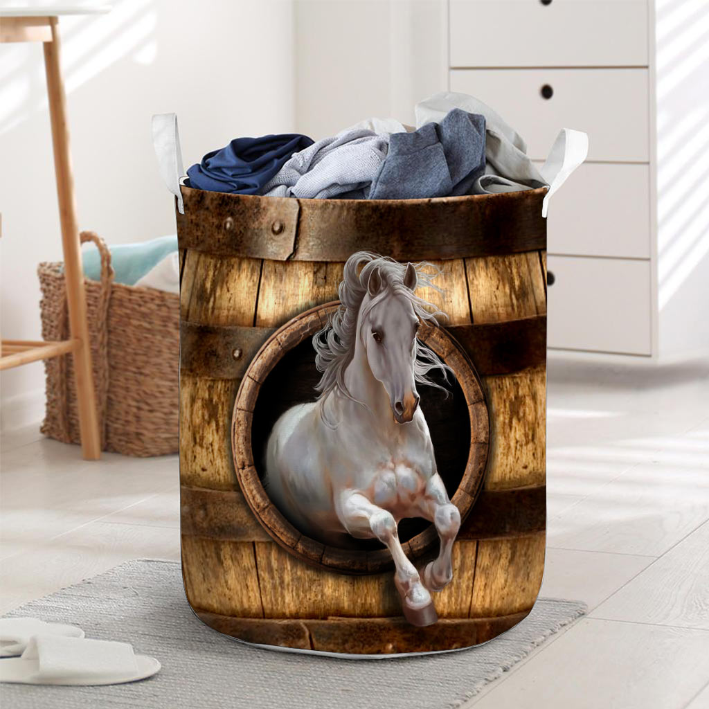 White Horse Faux Wood - Horse Riding Lover - Horse Owner Storage Basket 0921