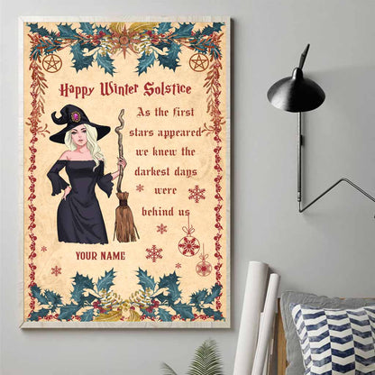 Happy Winter Solstice - Personalized Christmas Witch Canvas And Poster