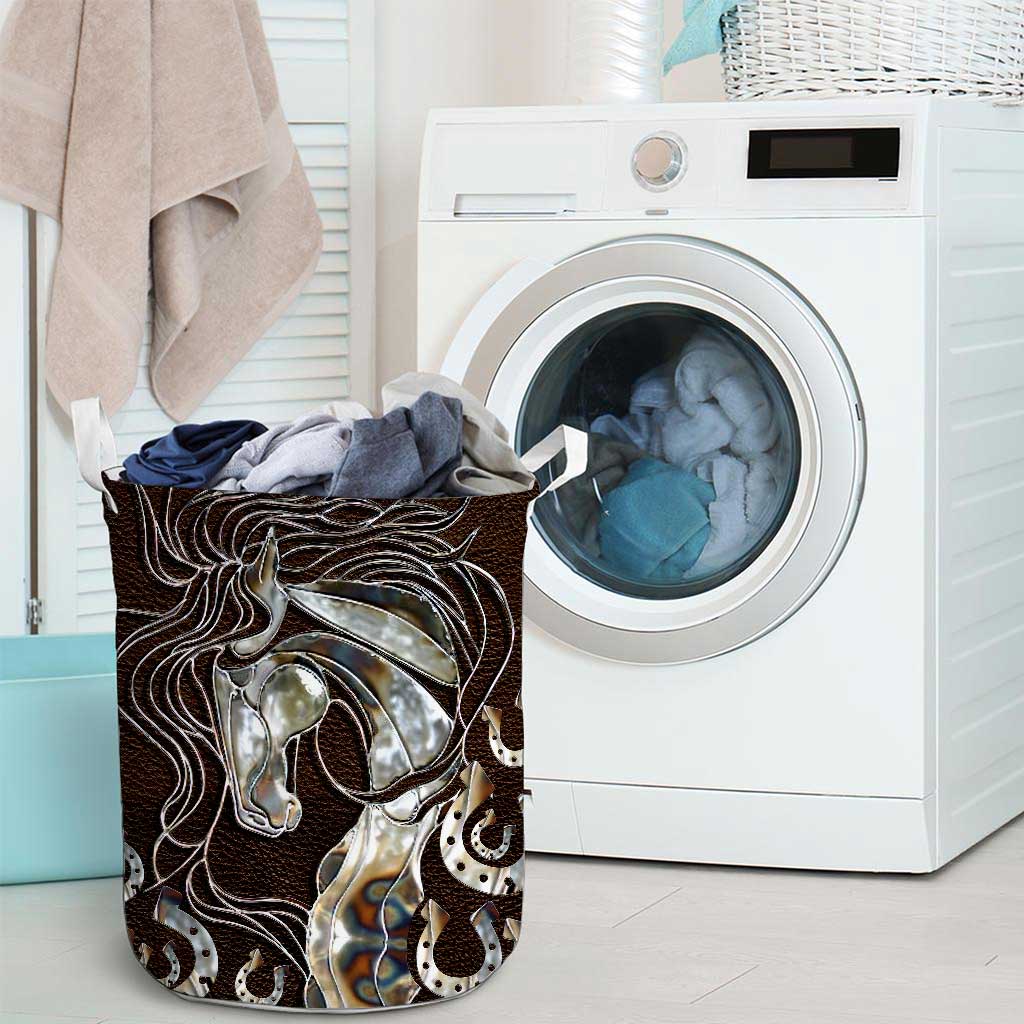 Horse Faux Wood Print Horse Storage Basket 0622