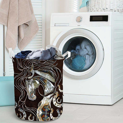 Horse Faux Wood Print Horse Storage Basket 0622