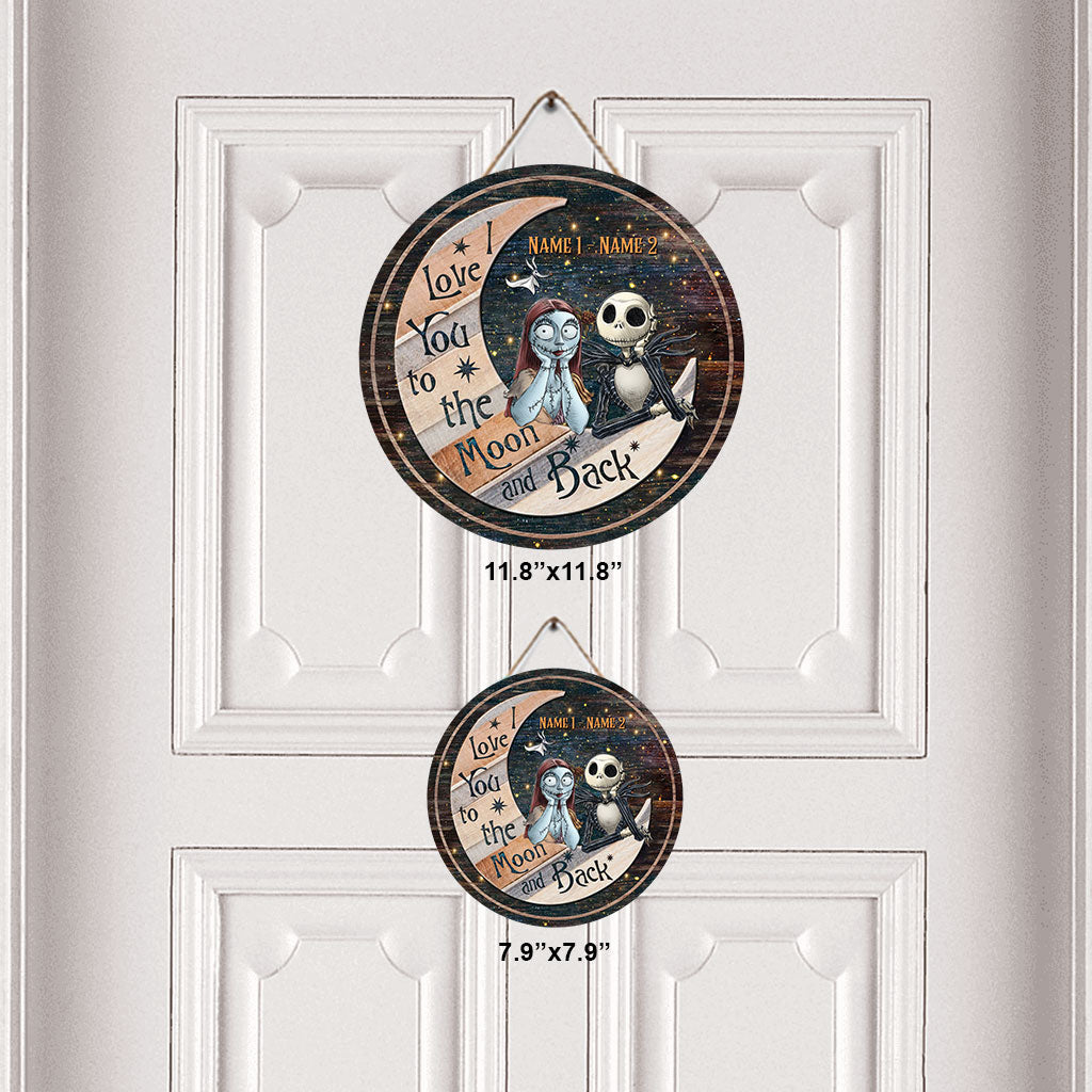 I Love You To The Moon And Back - Personalized Nightmare Round Wood Sign With 3D Pattern Print