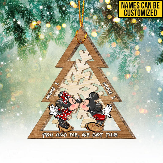 You And Me We Got This Mouse Ears Snowflake - Personalized Christmas Mouse Layered Wood Ornament
