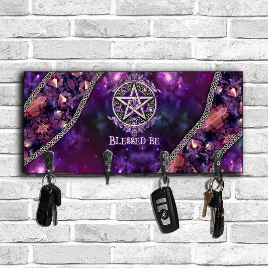 Blessed Be Purple Pentacle - Personalized Witch Key Rack