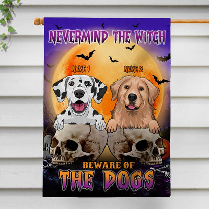 Beware Of The Dogs - Personalized Halloween Witch House Flag