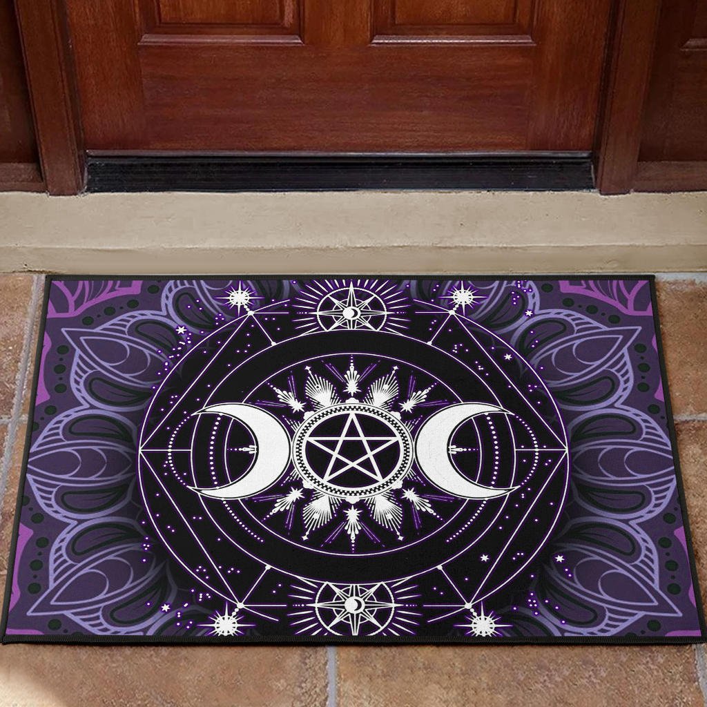 Triple Moon Pentagram Wicca - Witch Doormat 0822