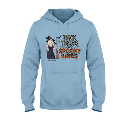 Thick Thighs And Spooky Vibes - Personalized Witch T-shirt and Hoodie