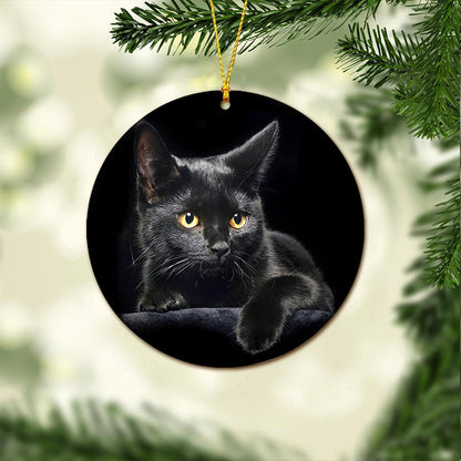 Cat Black Cat HHQZ0709015Y Circle - Cat Ornament (Printed On Both Sides) 1122