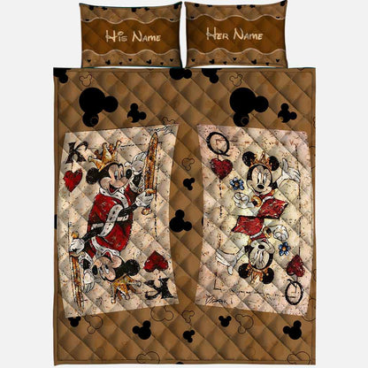 His Queen Her King - Personalized Couple Mouse Quilt Set With Leather Pattern Print