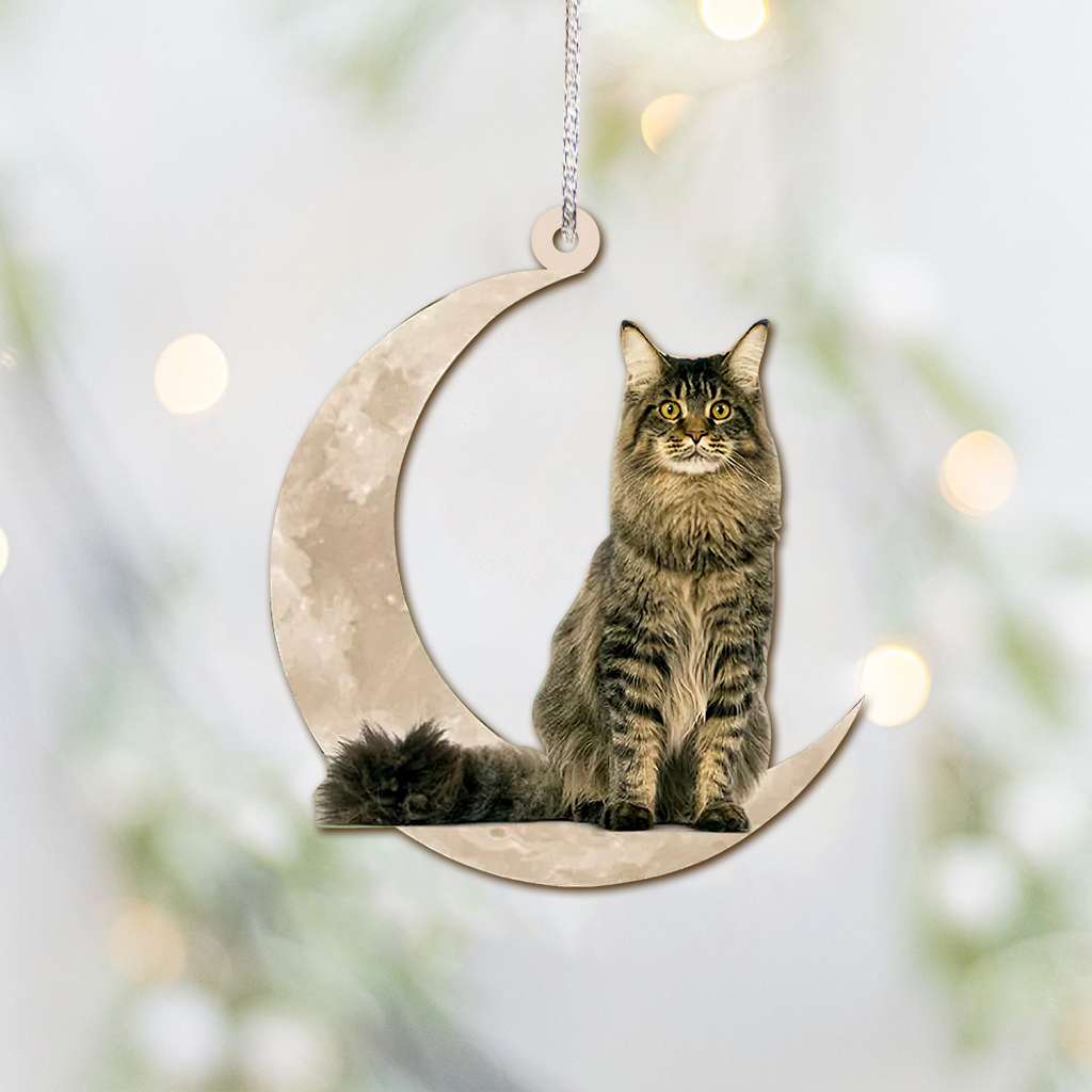 Maine Coon Cat Sits On The Moon - Cat Ornament (Printed On Both Sides) 1022