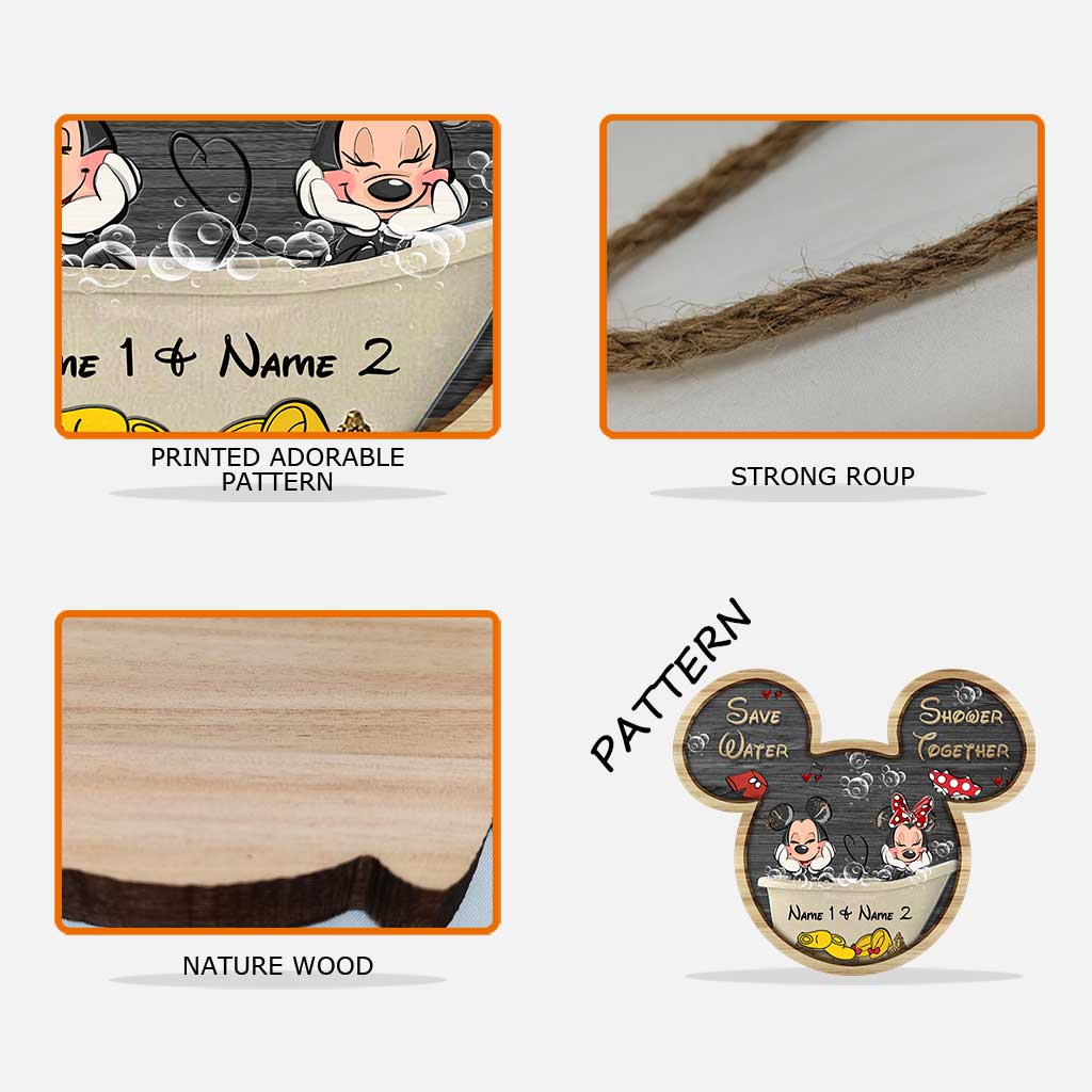 Save Water Shower Together - Personalized Couple Mouse Wood Sign