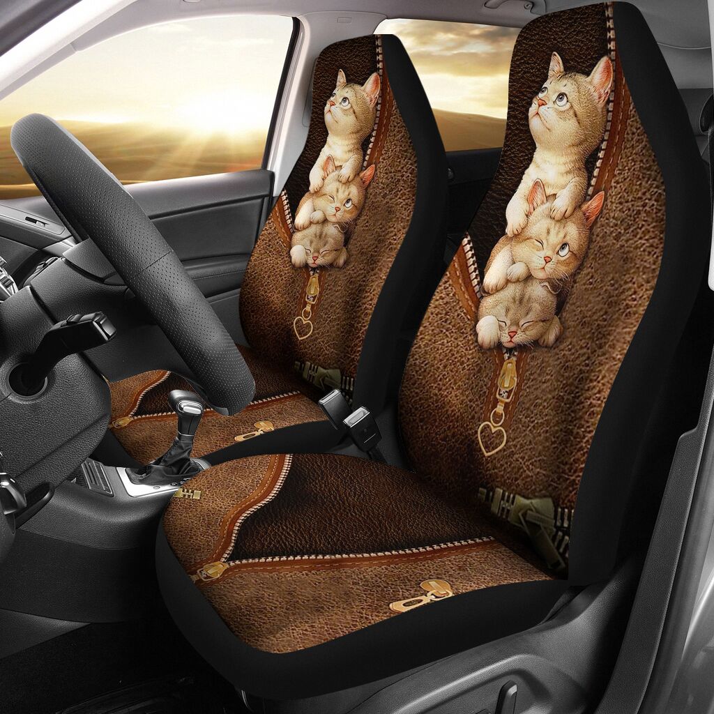 Love Cats Leather Pattern Print Cat Seat Covers 0622