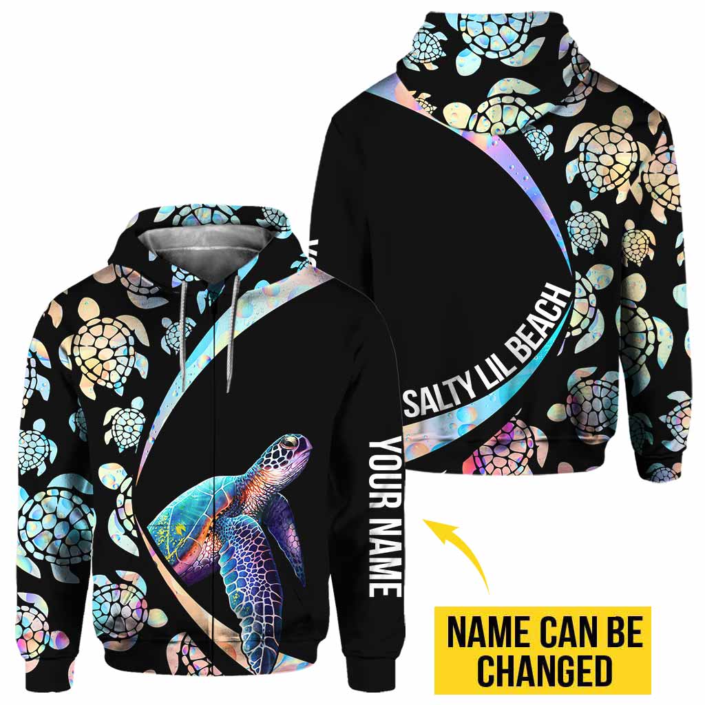 Salty Lil Beach Turtle Personalized All Over T-shirt and Hoodie