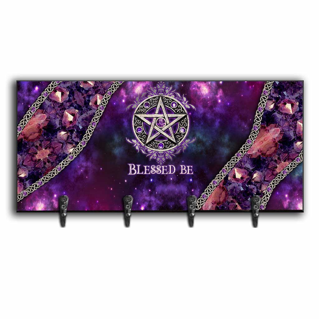 Blessed Be Purple Pentacle - Personalized Witch Key Rack