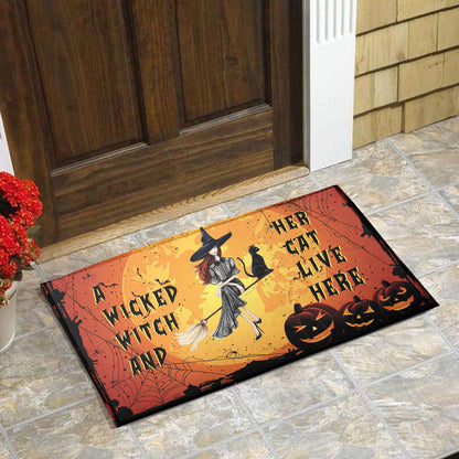 A Wicked Witch And Her Cat Live Here - Witch Doormat 0822