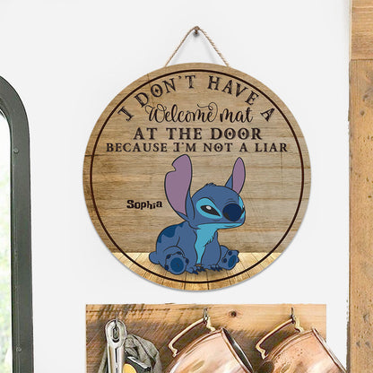 I Don't Have A Welcome Mat At The Door - Personalized Ohana Round Wood Sign