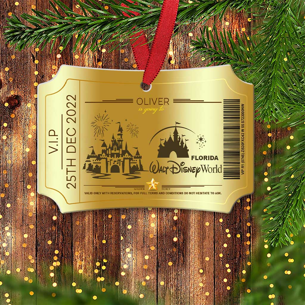 Going To The Magic Kingdom - Personalized Christmas Mouse Scalloped Aluminium Ornament (Printed On Both Sides)