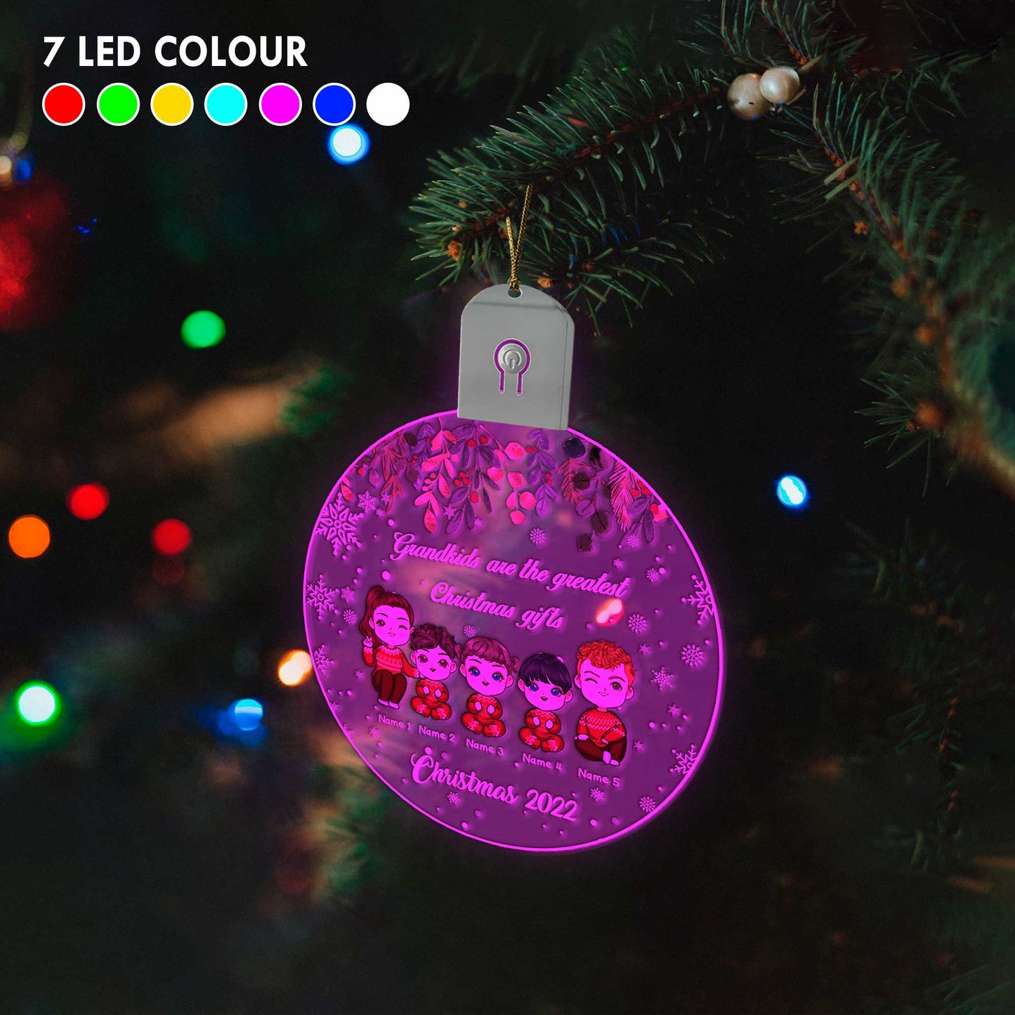 Grandkids Are The Greatest Christmas Gift - Personalized Grandma Round Led Acrylic Ornament