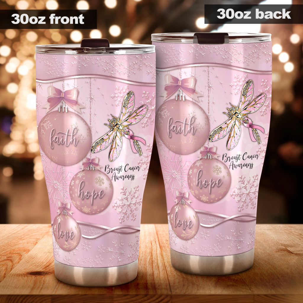 Faith Hope Love - Breast Cancer Awareness Tumbler With Metal Pattern Print 0622