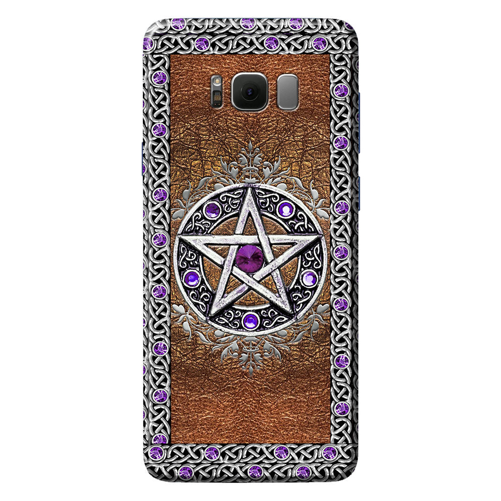 Purple Pentacle Witch - Personalized Phone Case With Leather Pattern Print