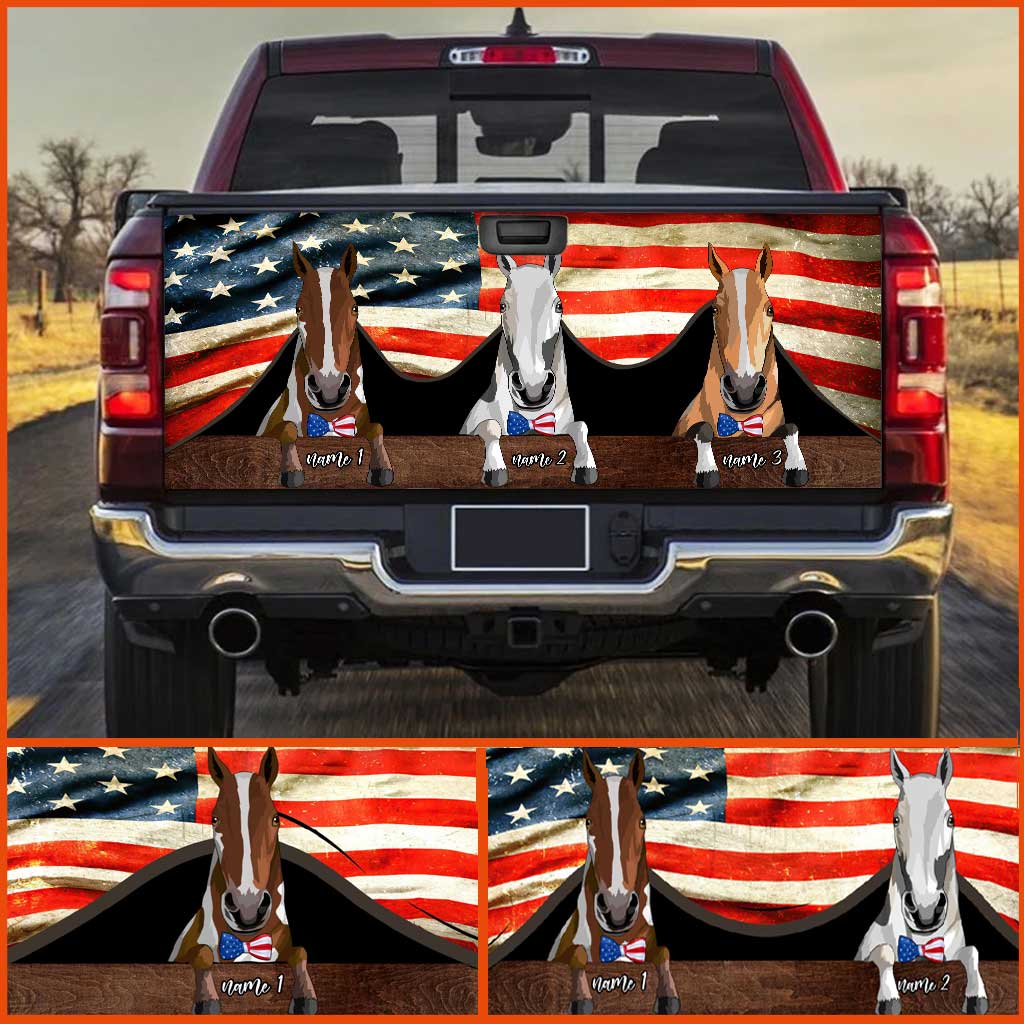 Red, White And Blue Horses - Personalized Independence Day Truck Tailgate Decal