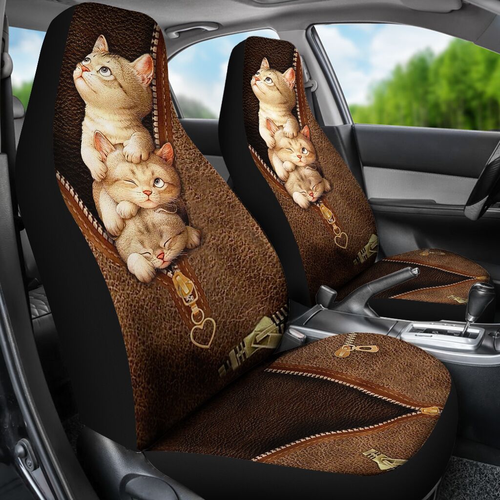Love Cats Leather Pattern Print Cat Seat Covers 0622