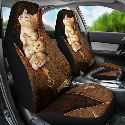 Love Cats Leather Pattern Print Cat Seat Covers 0622