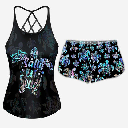 Salty Lil' Beach - Personalized Turtle Cross Tank Top and Women Shorts