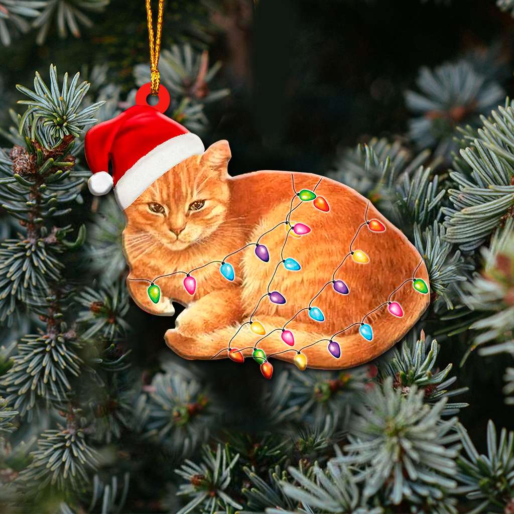 Christmas Light Orange Cat Cute - Cat Ornament (Printed On Both Sides) 1122