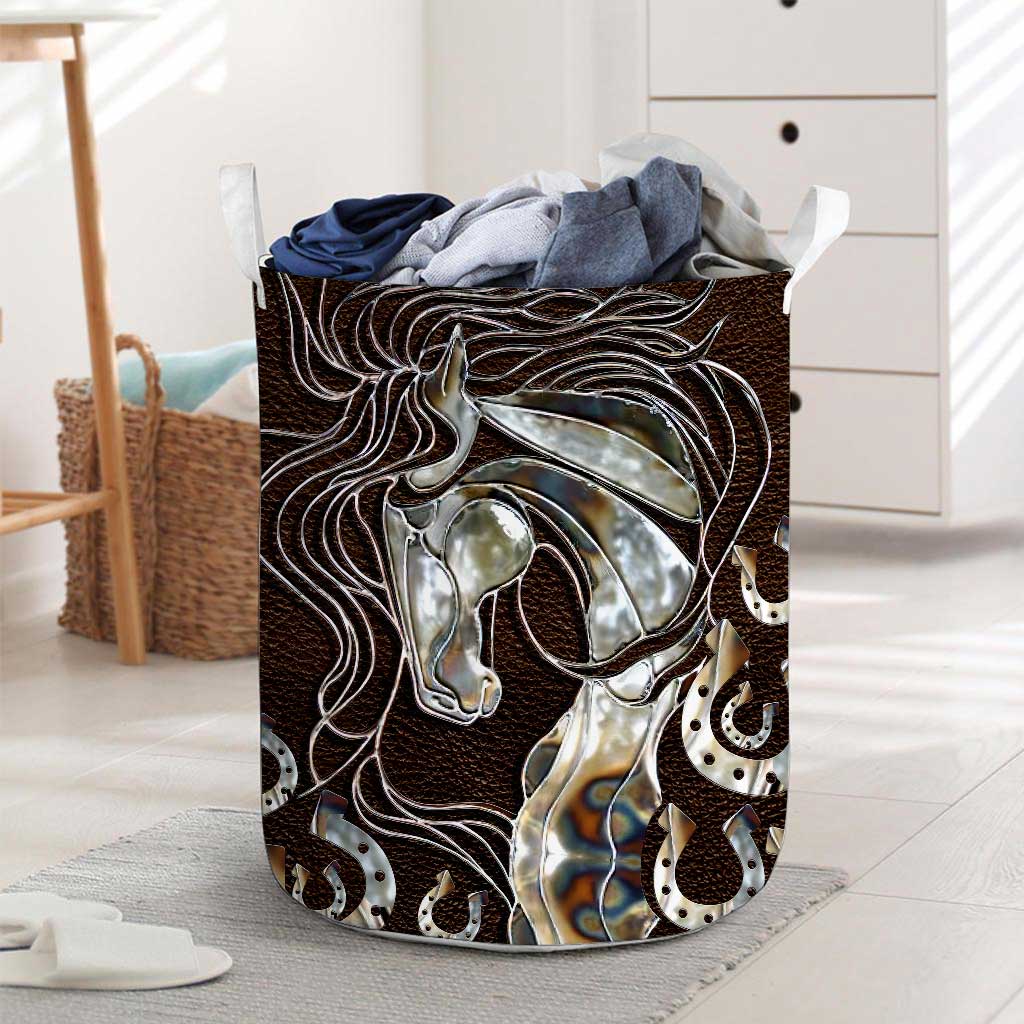Horse Faux Wood Print Horse Storage Basket 0622