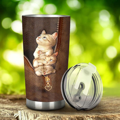 Love Cats Tumbler With Leather Pattern Print 0622