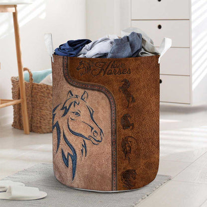 Love Horses Leather Pattern Print Horse Storage Basket 0622