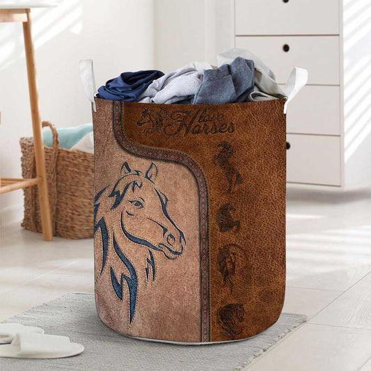 Love Horses Leather Pattern Print Horse Storage Basket 0622