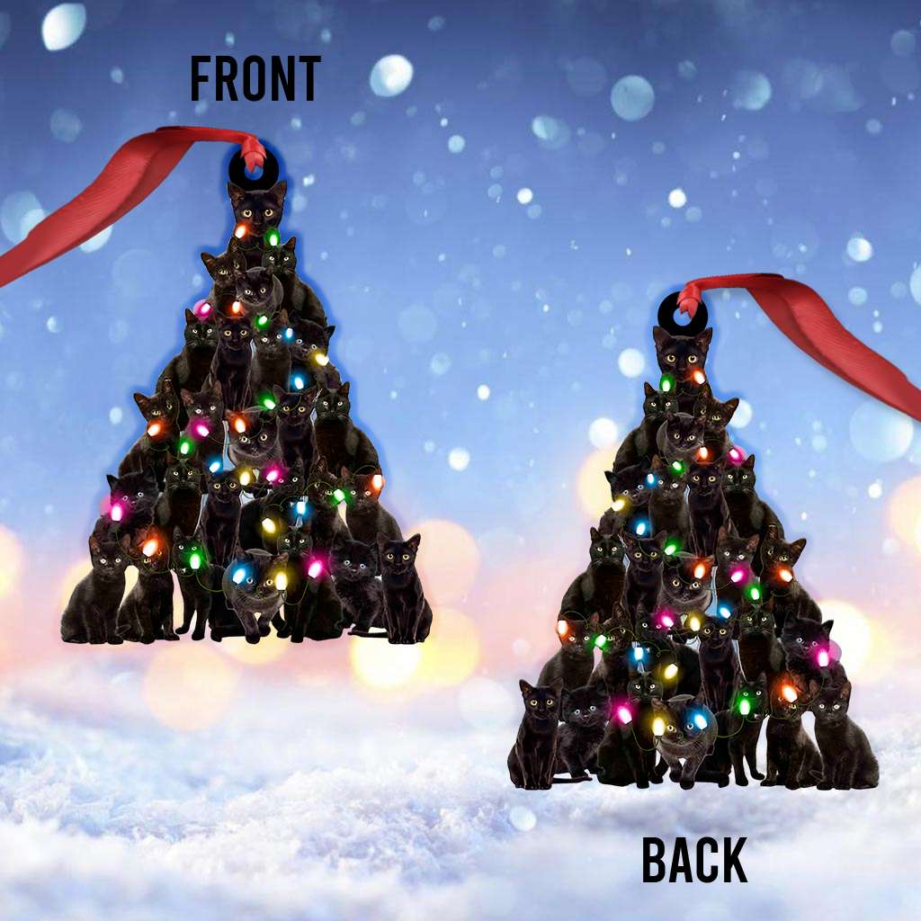 Black Cat Christmas Tree - Cat Ornament (Printed On Both Sides) 1022
