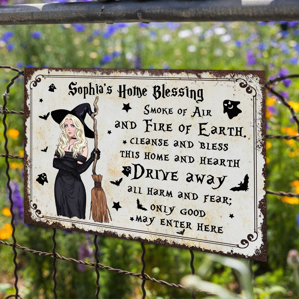 Home Blessing - Personalized Witch Rectangle Metal Sign