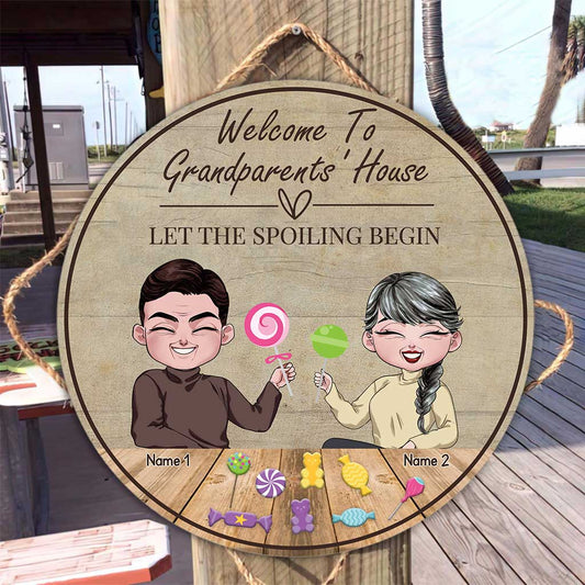 Grandparents' House Where Treats Are Many - Personalized Grandma Round Wood Sign