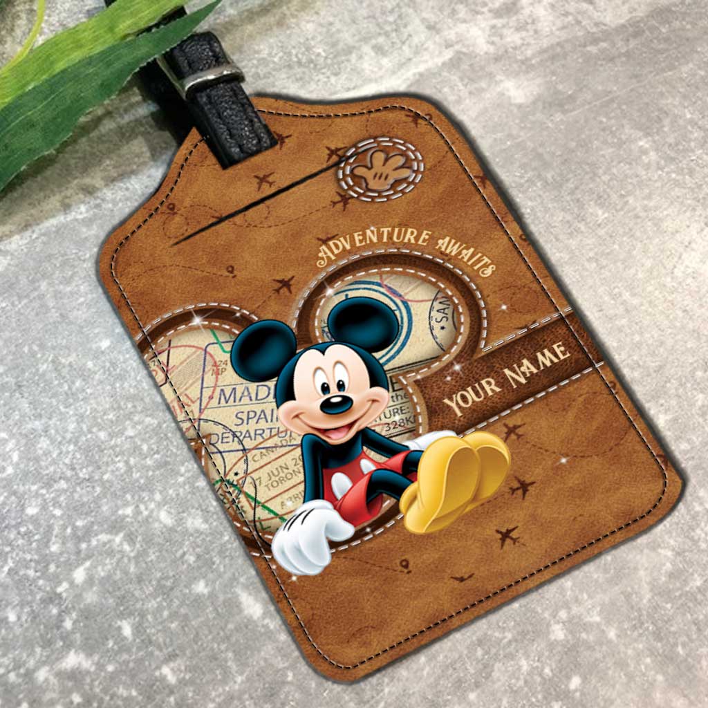 Adventure Awaits - Personalized Mouse Leather Luggage Tag