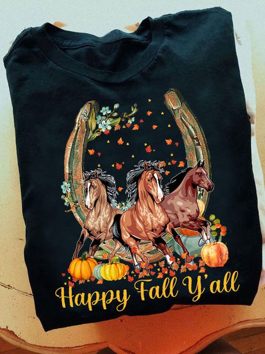 Happy Fall Y'all Horse T-shirt and Hoodie 0823