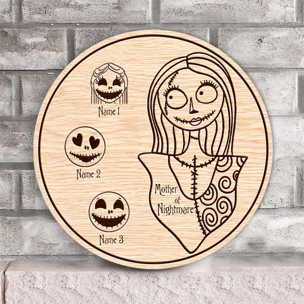 Mother Of Nightmare - Personalized Mother's Day Nightmare Round Wood Sign With 3D Pattern Print