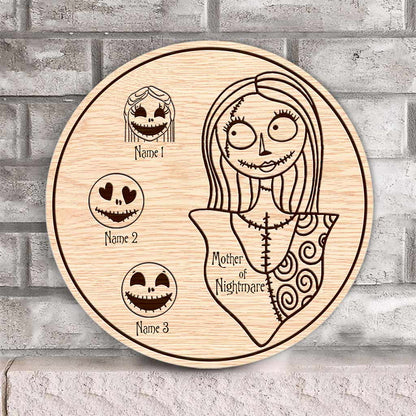Mother Of Nightmare - Personalized Mother's Day Nightmare Round Wood Sign With 3D Pattern Print