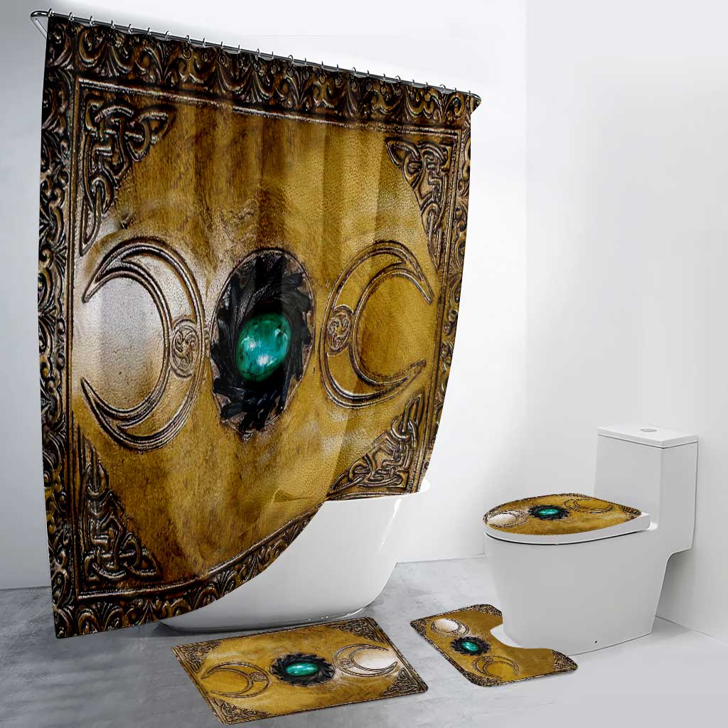 Witch - Bathroom Curtain & Mats Set With Leather Pattern Print