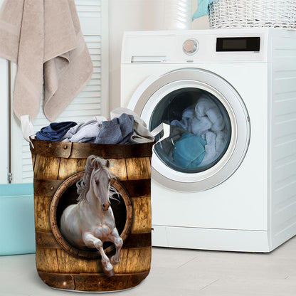 White Horse Faux Wood - Horse Riding Lover - Horse Owner Storage Basket 0921