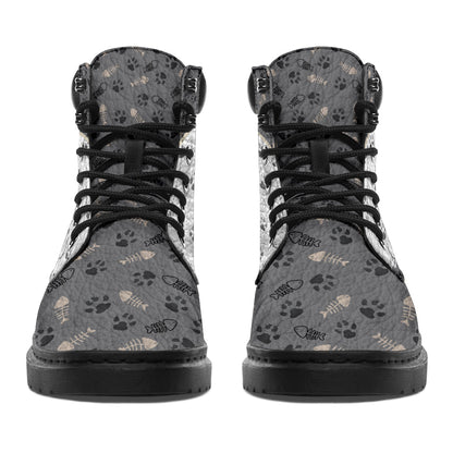 Kitten Leather Pattern Print Cat All Season Boots 0622