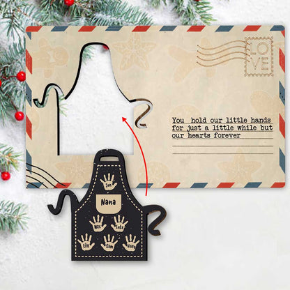 Grandma's Apron With Lovely Handprints - Personalized Christmas Grandma Wooden Card Pop Out Ornament