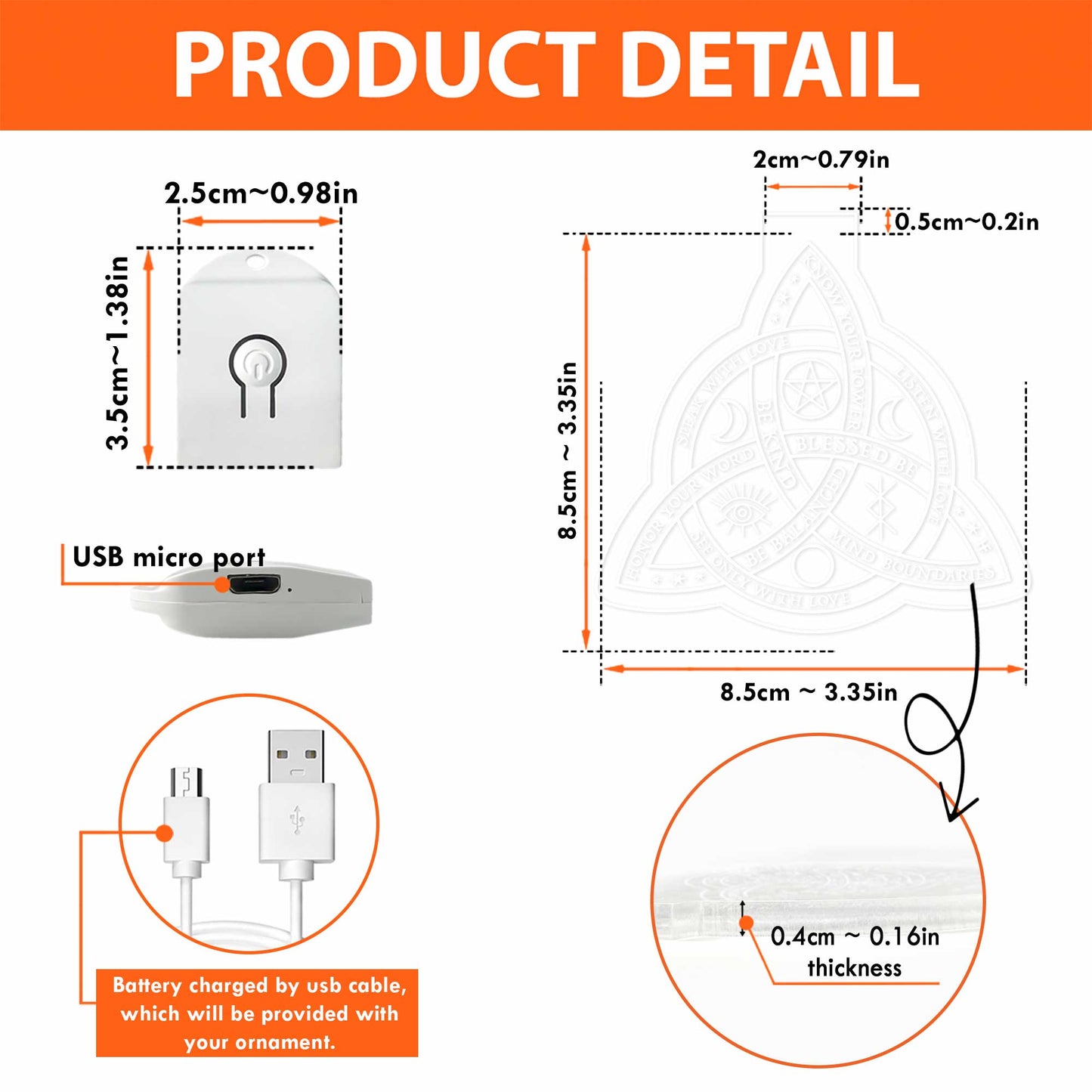 Wicca Triquetra - Christmas Witch Shaped Led Acrylic Ornament