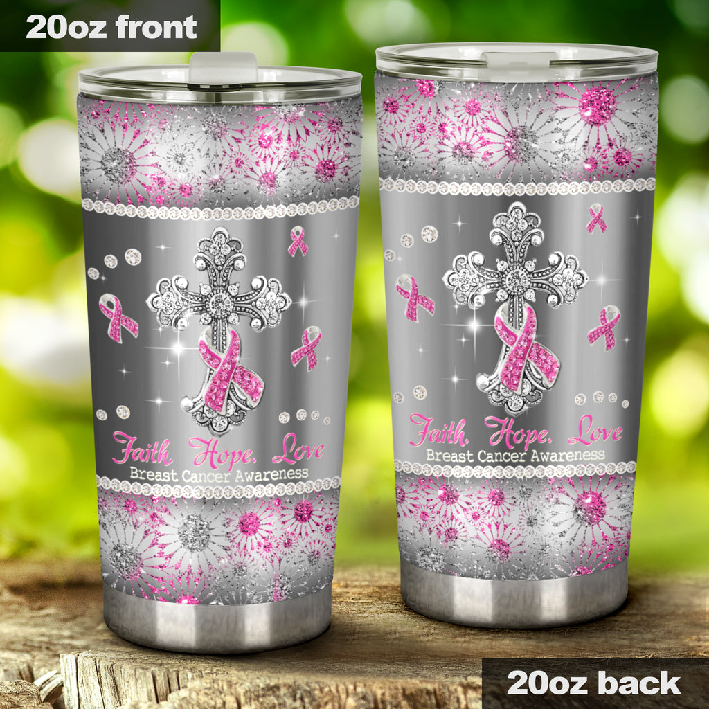 Faith Hope Love - Breast Cancer Awareness Tumbler With Faux Glitter Print 0622