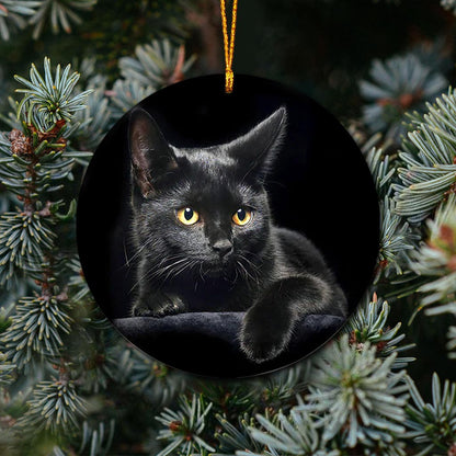 Cat Black Cat HHQZ0709015Y Circle - Cat Ornament (Printed On Both Sides) 1122
