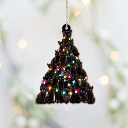 Black Cat Christmas Tree - Cat Ornament (Printed On Both Sides) 1022