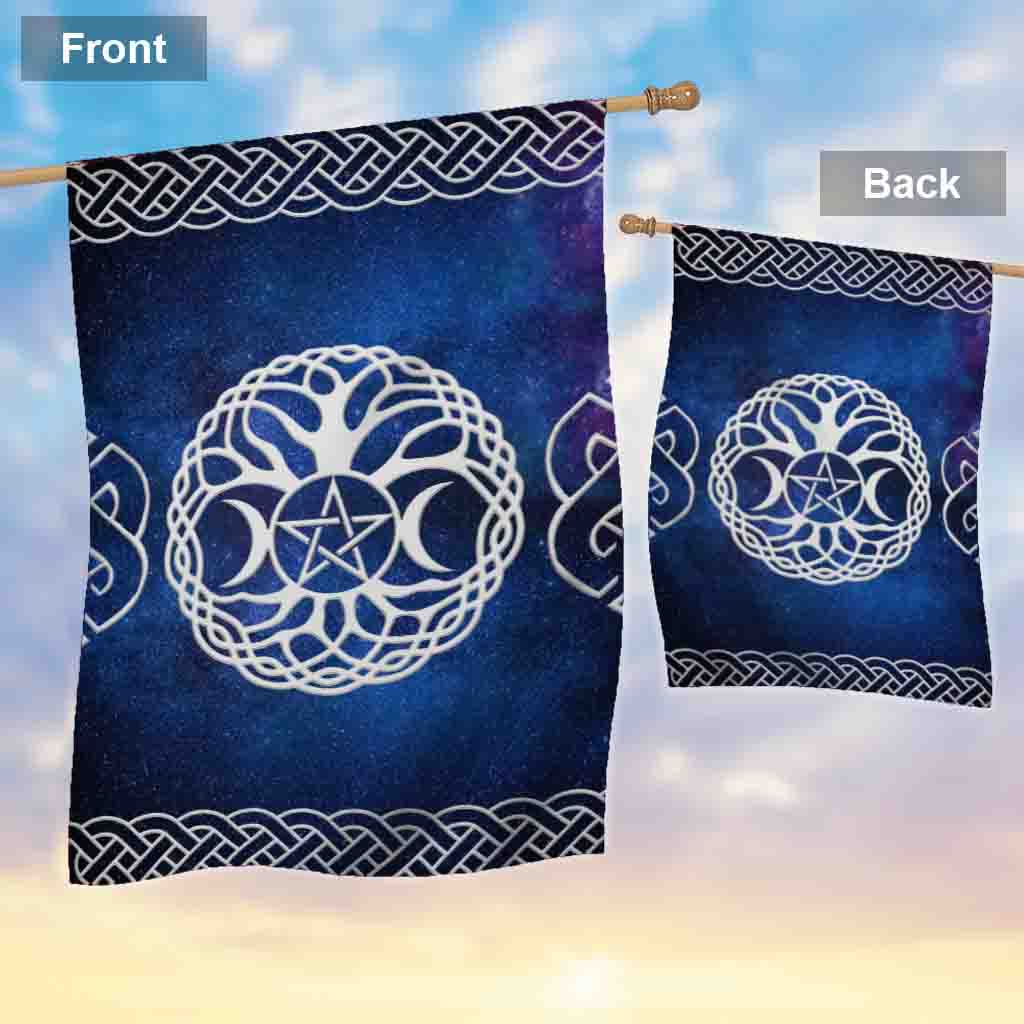 Wicca Tripple Moon Tree Of Life Pentacle - Witch House Flag 0822