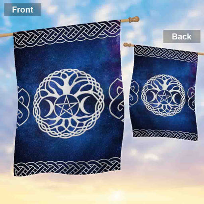 Wicca Tripple Moon Tree Of Life Pentacle - Witch House Flag 0822